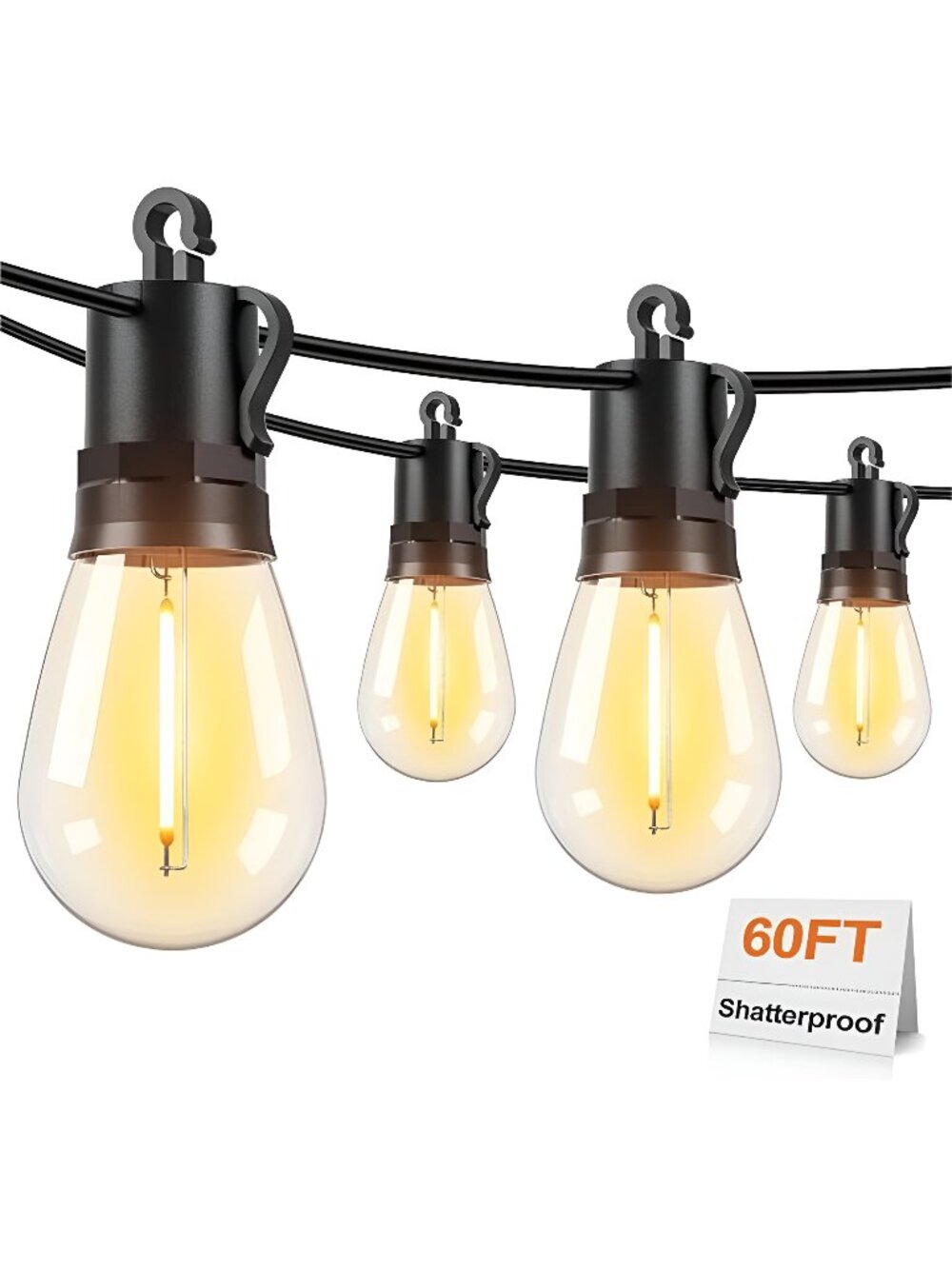 LED Outdoor String Lights, 60FT Patio Lights with 17 Shatterproof
